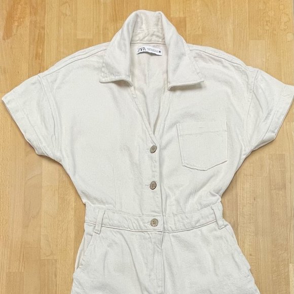 Zara Cream Denim Jumpsuit - Picture 2 of 8